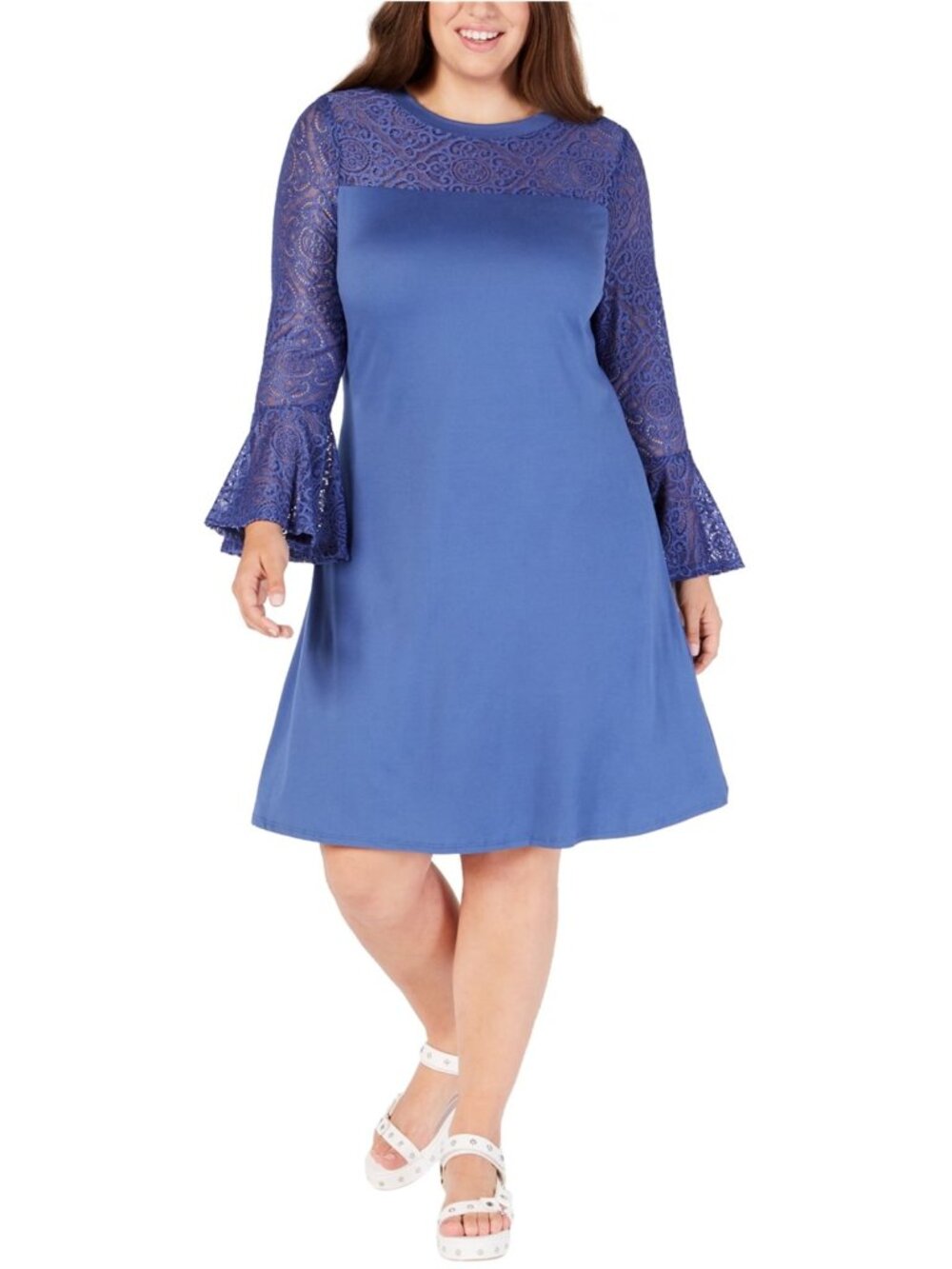 Love Squared Womens Trendy Plus Size Lace Yoke A Line Dress